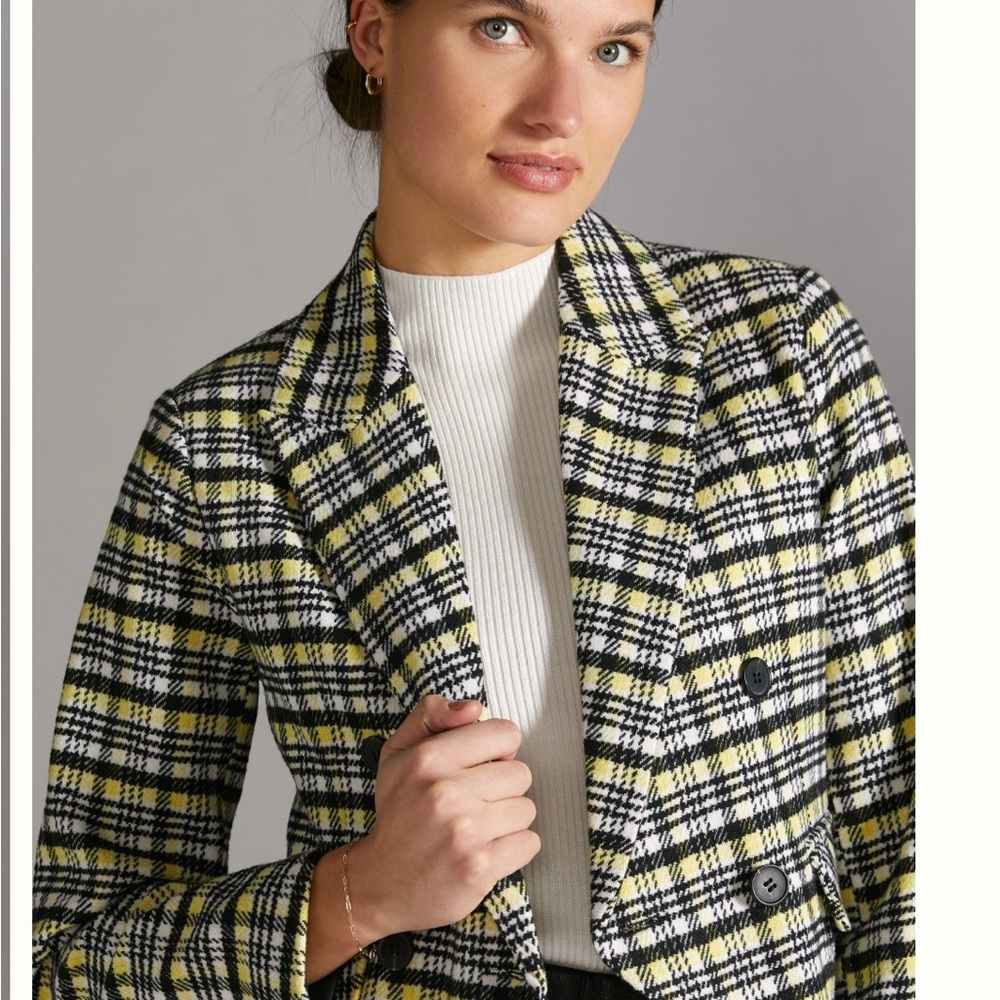 Avec Les Filles Plaid Women's Jacket in Yellow and Black NWT Petite L